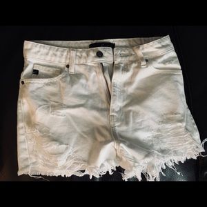 White distressed denim shorts